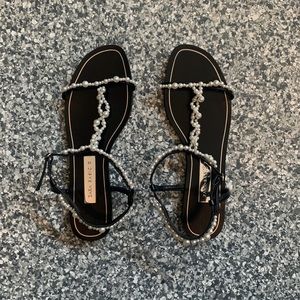 Zara basic black sandals with pearl sz 37/38